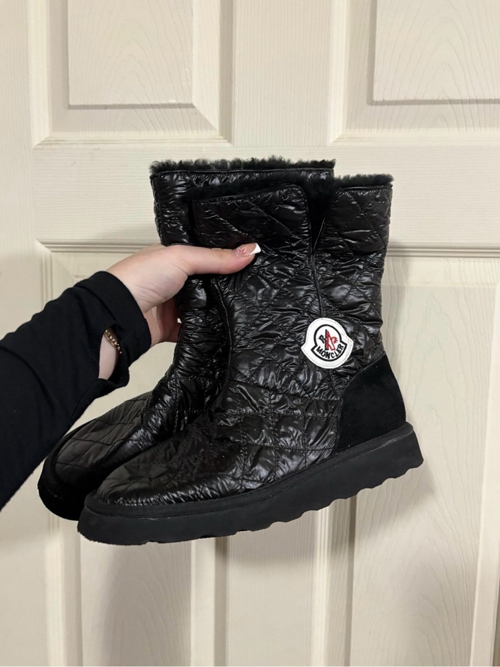 Moncler Black Quilted Fur-Trim Winter Boot